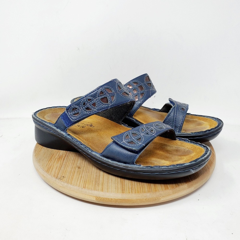Naot Sandals Womens 38 Cornet Blue Leather 2 Strap Slide Slip On Shoes‎
